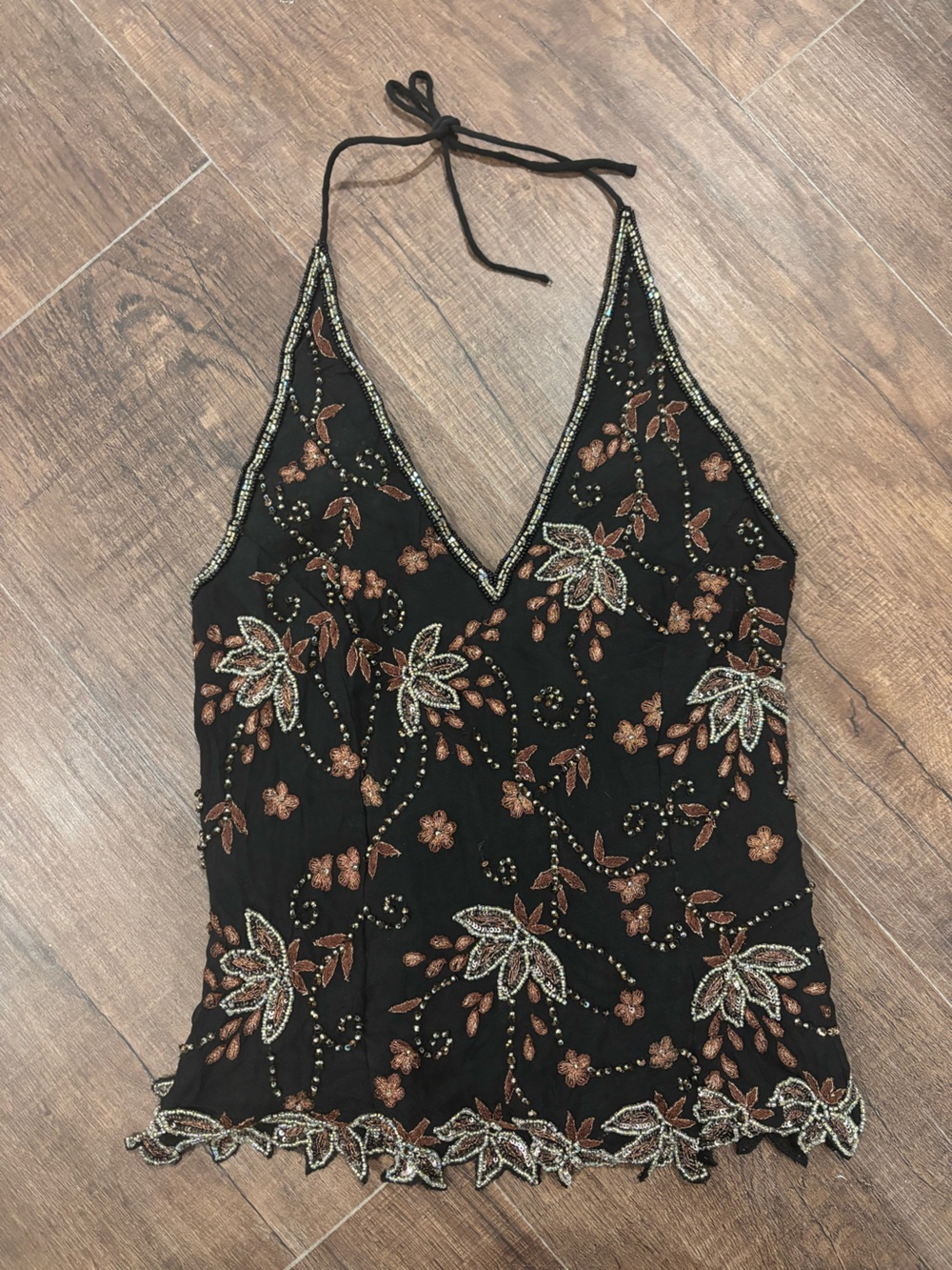 Y2K Rare After Shock Halter Top Lace Up Corcet Size Medium Beaded 100% Silk VTG